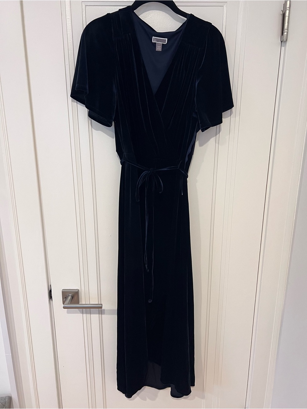 Chelsea28 Navy Velvet Maxi Wrap Dress with Tie